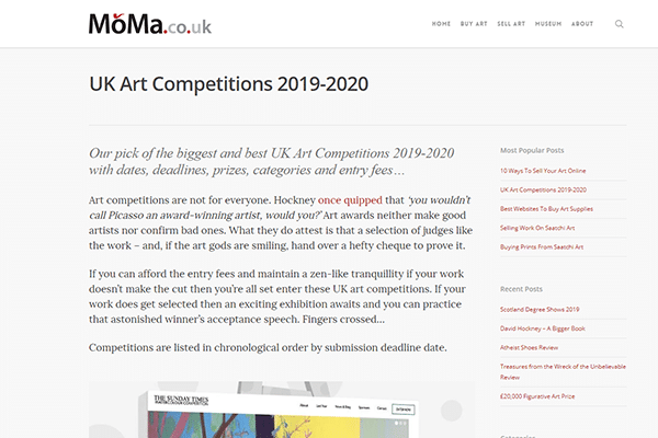 Moma.co.uk Art Opportunity Listing Website